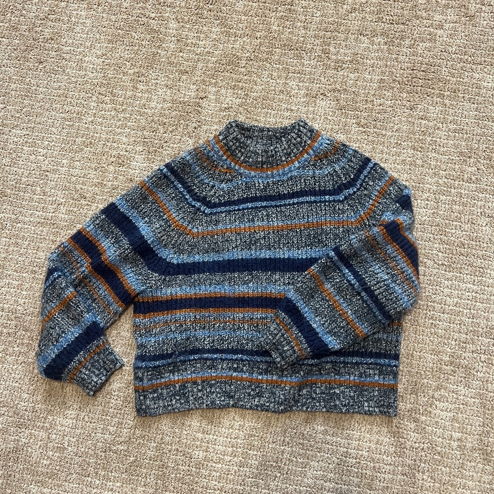 Striped Blue and Orange MOCK NECK Sweater SUPER WARM